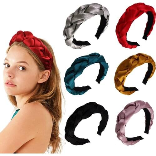 Korean New Soft Satin Silk Knotted Hairband Fashion Headband for Women Lady Elegant Braided Hair Hoop Headwear Hair Accessories