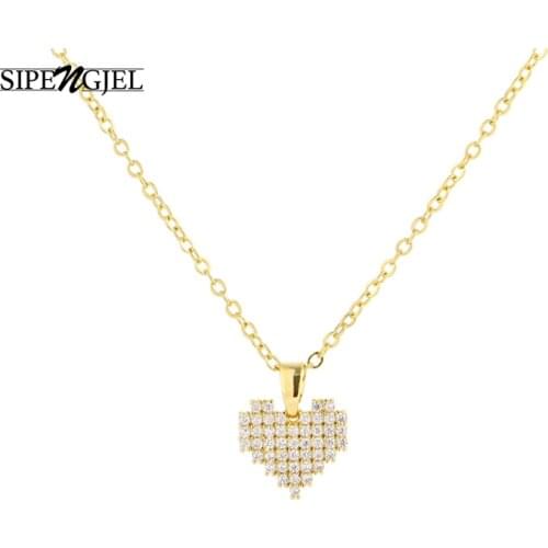 SIPENGJELNew Fashion Cubic Zircon Heart Necklace Geometric Boho Pendant Necklace For Women Jewelry Gift