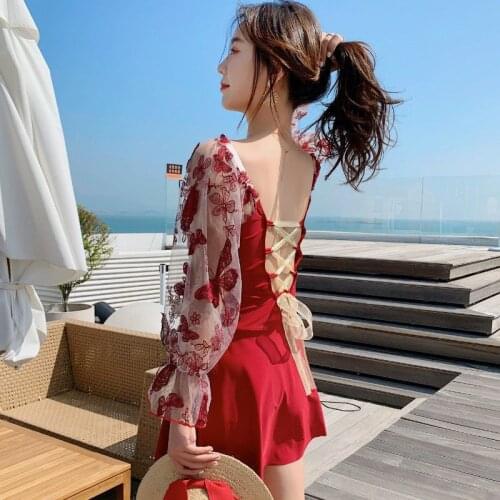 Sexy Summer Woman Swimsuit New One Pieces Covering Belly Thin Long Sleeve Blouse Hot Spring Conservative Student Sport Swimwear