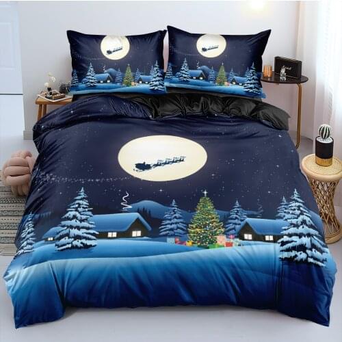 Christmas Duvet Cover and Pillowcase(s) Double/Queen Dark Blue Quilt Covers Set 3D Bedding Sets 3-Piece Bed Linen Home Textiles