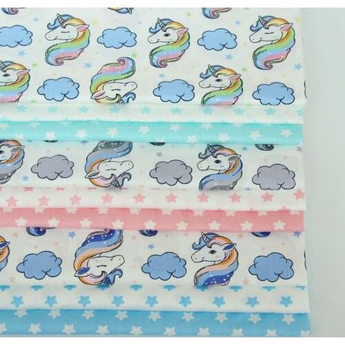 50x160cm 100% cotton twill cloth aqua blue grey color unicorn clouds stars fabric baby cloth bedding cushion patchwork handwork