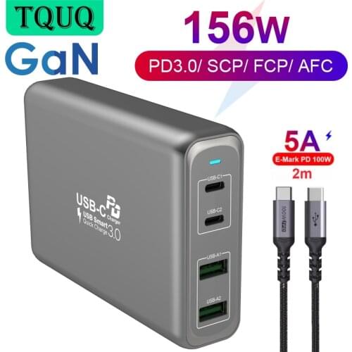 TQUQ 4-Port 156W USB-C Power Adapter, 100W USB C Wall Charger GaN PD Charger For MacBook Pro,iPad,iPhone, Galaxy S9 S10, Laptops
