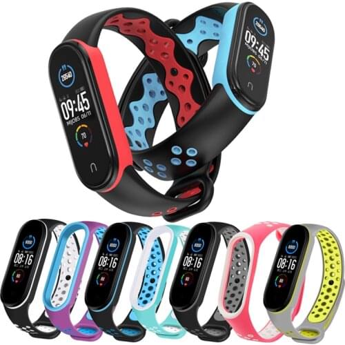 Silicone Strap for Xiaomi Mi Band 3 456 Two-color Strap Porous Anti-sweat Sport Breathable Strap Buckle Replacement Wrist Straps