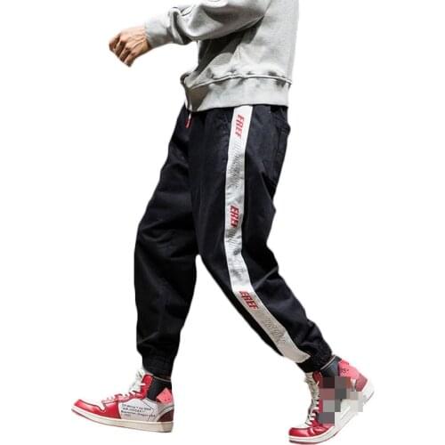 Sweatpants men Oversized Casual Black White Stripe Letters Printed men loose Cargo Pants Hip Hop Harem Pant Trousers Streetwear