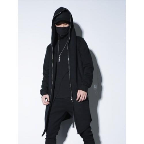 Mens Trench Coat Autumn Winter New Solid Color Zipper Design Hoodie Youth Trend Fashion Long Quality Coat