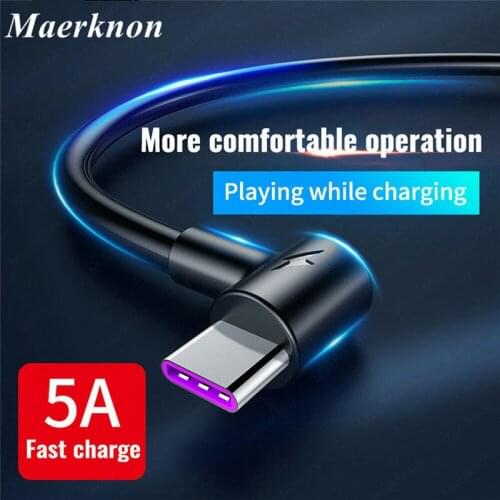 USB C Cable 90 Degree Fast Charger USB Type C Cable for Xiaomi Mi 9 Huawei P40 Samsung Galaxy S10 Plus Mobile Phone USB-C Cord