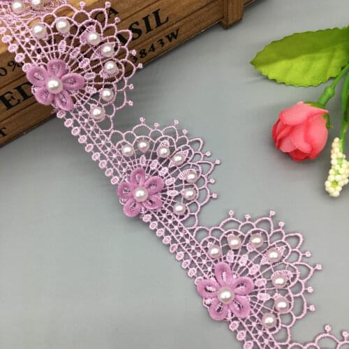 1 yard 4cm Purple Peacock Pearl Beaded Flower Embroidered Lace Trim Ribbon Applique DIY Wedding Dress Sewing Craft Decoration