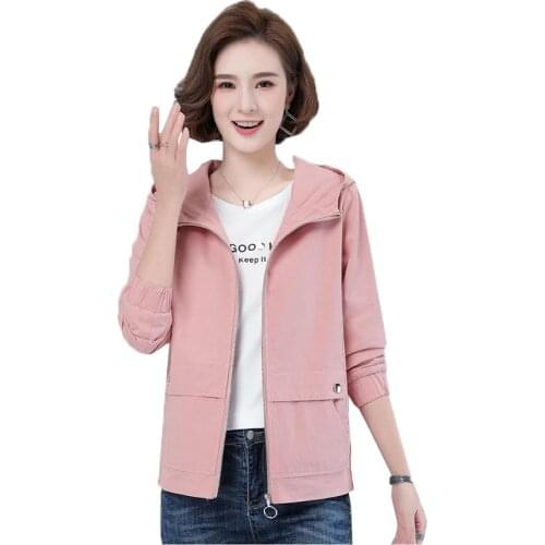 Womens Windbreaker 2021 Autumn New Korean Wild Loose Hooded Fashion Pink Jacket Female Large Size Windbreaker Coat With Lined C
