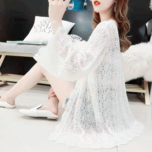 Women Spring Summer Vintage Cardigan Lady Hollow Out Long Sleeve Knit Sun Protection Cardigan Lady Solid Thin Cardigan F717