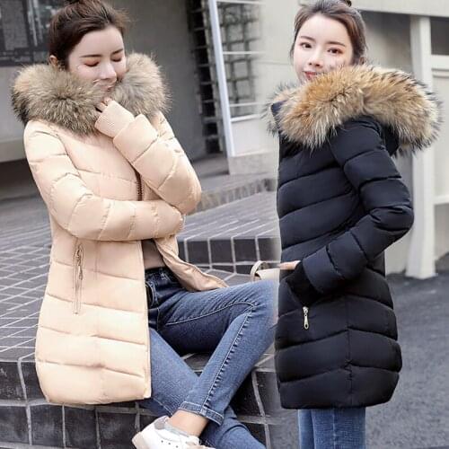 Womens winter down jacket 2020 new Coats Artificial raccoon hair collar Female Parka black Thick Cotton Padded womens parks