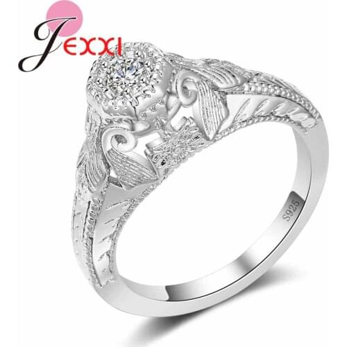 New Trendy Wedding Bridal Jewelry Classic White Round Crystal Ring for Women Female 925 Sterling Silver Cubic Zircon Ring