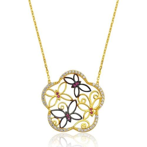 Silver Butterfly Flower Women 'S Necklace