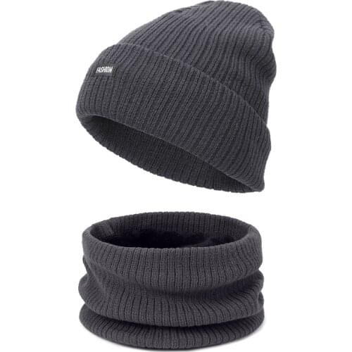 Winter Knitted Skullies Beanies Caps Scarf Set Crochet Solid Color Knitted Beanie Keep Warm Hat Scarf Set Ring Scarves 2Pcs Sets