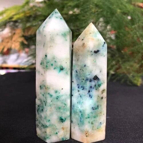 1pc Natural Crystal Point Fynchenite Healing Obelisk Reseda Quartz Wand Green Ornament for Home Decor Reiki Energy Stone Pyramid