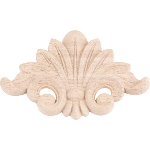 1Pc Unpainted Natural Oak Wood Carved Applique Woodcarving Corner Onlay Decals Furniture Cabinet Doors Crafts Decorative 17*12cm