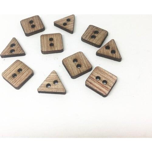 200pcs 6mm Mini Fancy Rustic Brown Wood Square/Triangle Buttons DIY Handmade Sewing 2 Holes Flatback Accessories