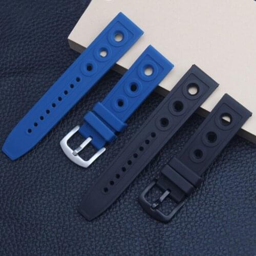 22mm Waterproof Silcone Rubber Watchband For Breitling Watch Strap Black Blue Breathable holes Wrist Bracelet Pin Clasp Stock