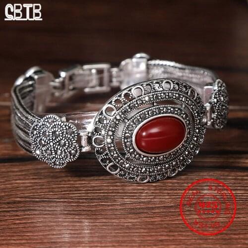 925 Silver Vintage Style Turkish Bracelet Green Red Black Round Resin and Rhinestone Bracelet Womens Accessories Gift Wholesale