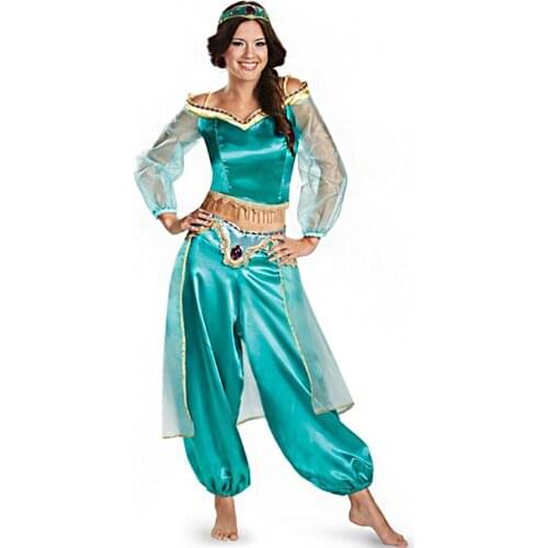 Aladdin Princess Jasmin Adult cosplay costume suit green dress For Halloween Carnival Christmas Cosplay women Clothing