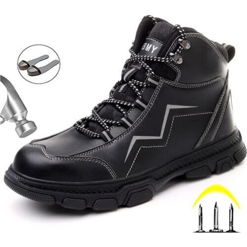 Genuine Leather Men Boots Work Safety Shoes Anti-Smashing Work Sneakers Safety Boots Hiking Shoes Puncture Proof Steel Toe Shoes