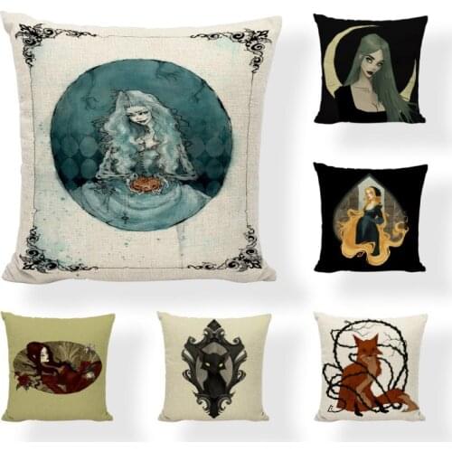 Horrifying Witch Wizard Halloween Decorative Cushion Cover Letter Pillows Magic Girl Evil Cat Vampire Suger Skull Pillow Case