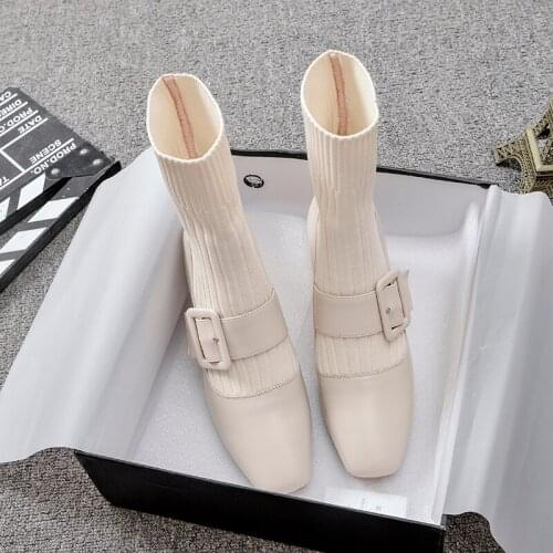 Stockings and boots 2019 new versatile short boots thin boots with soft Beige knitted elastic boots