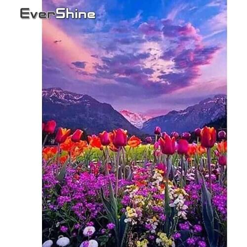 EverShine Diamond Painting Landscape Cross Stitch Diamond Mosaic Flower Picture Rhinestones Mountain Handicraft Gift Home Decor