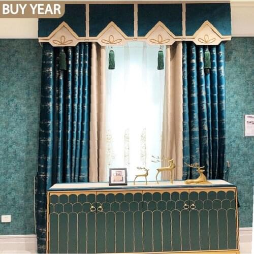 European Style Curtains for Living DiningRoom Bedroom Light Luxury Velvet Bronzing Curtains Blue Bronzing Curtains Tulle Curtain