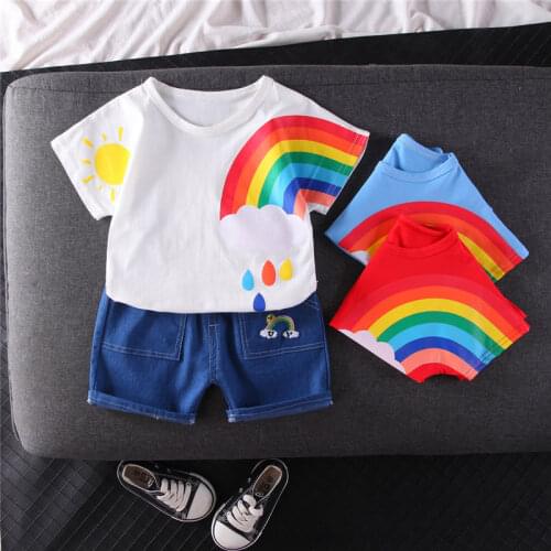 Summer Baby Boys Clothes Children Cotton Rainbow Printed animals T Shirts Shorts 2Pcs/sets Infant Outfit Kids Toddler Tracksuits
