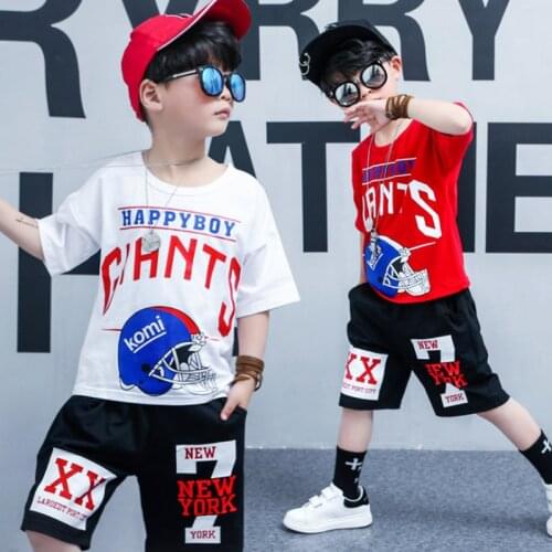 Baby Boy 2019 Summer Clothes Set For Toddler Kids Clothing Cartoon Football Helmet Printed Short Sleeve T-shirt + Pants Boy Suit