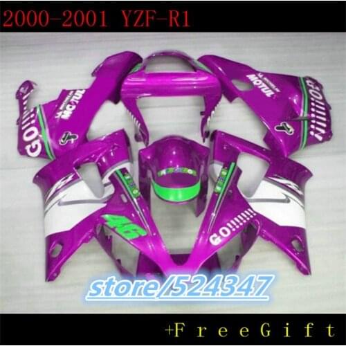 Hey-Fairing kit fit for YZF R1 2000 2001 white purple motorcycle fairings set YZF-R1 00 01 for Yamaha