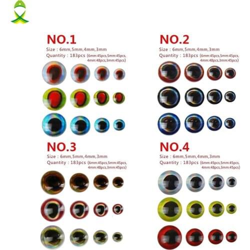 JSM 183pcs/lot 3mm 4mm 5mm 6mm mixed sizes bionic 3D epoxy fishing eyes resin artificial lure 3D eyes fly lure material