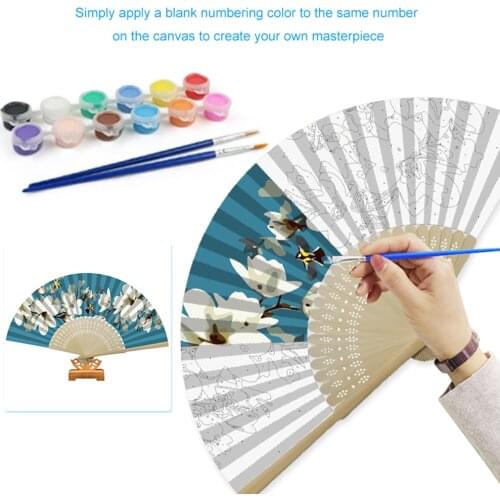 Handmade Oil Painting Folding Fan By Numbers Art Craft DIY Painted Craft Kit Home Living Room Decoration Wedding Pocket Gifts