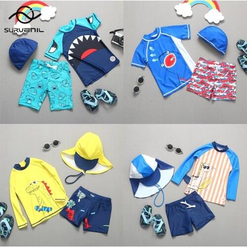 Toddler Swimwear 2-11 Years Old Childrens Bathing Suit UPF50+ Anti-UV Full Sleeves Swimsuit Kids Boys Shark Dinosaur Print