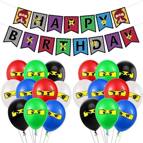1set Ninja Ballons Latex Balloons Legoing Ninjago balons Happy Birthday Banner Flag Party Decoration Boy Girl Globos Kids Toy