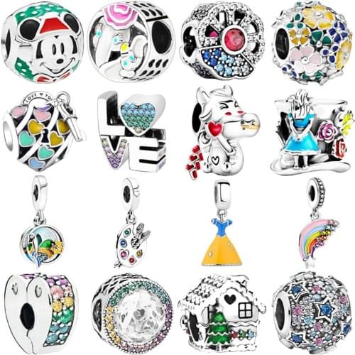 Rainbow Sterling colorful S925 Silver Charms Beads Pendant Fit Original Charms Bracelets for Necklace Woman Girl Jewelry Gift