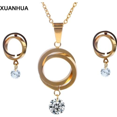 XUANHUA Stainless Steel Fashio Bridal Jewelry Sets Jewellery Women Jewelry Set Dubai Jewelry Schmuck African Jewelry Set Golden