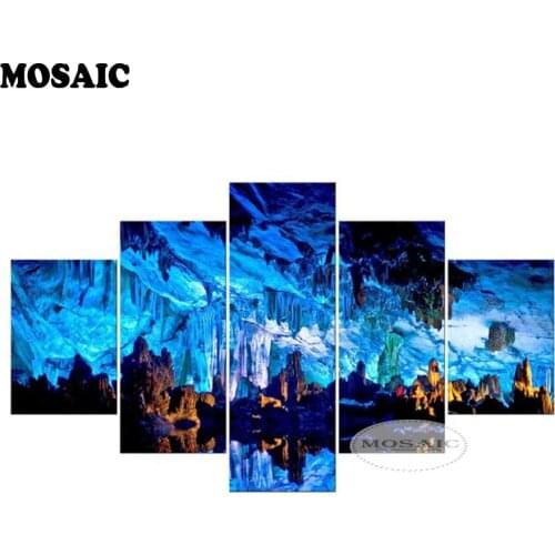 MOSAIC 5D DIY Diamond Embroidery,blue aurora Diamond Painting Cross Stitch Full Square Rhinestones painting home Decoration 5pcs