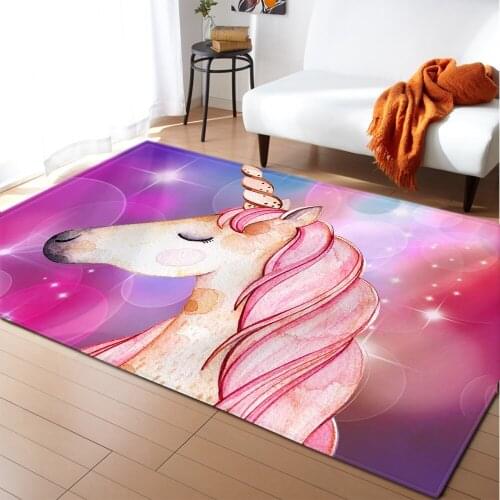Cartoon Pink Area Rugs Flannel Anti Slip Bedroom Rug Floor Carpet Unicorn Decoration Kids Room Rugs and Carpets for Living Room