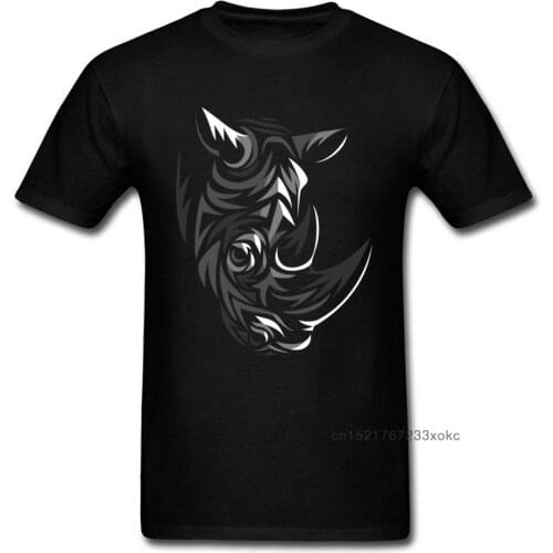 Tribal Rhino T-shirt Men Striped T Shirt Artist Tops Fashion Design Clothing Hip Hop Tees Hipster Tops Father Day Tshirt