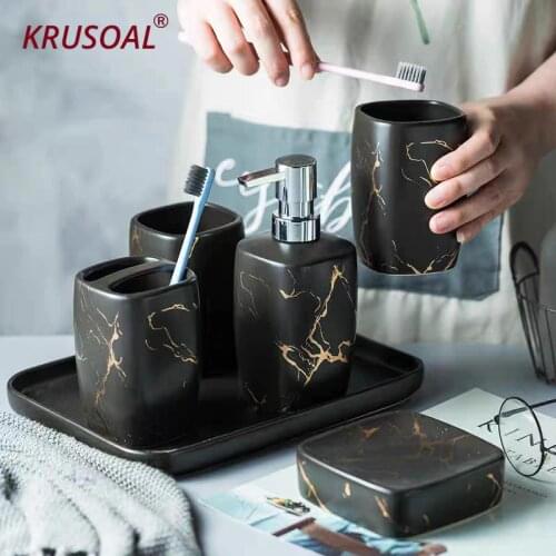 Marble Ceramics Bathroom Set 5pcs Soap Dispenser/Tooth brush Holder/Tumbler/Soap Dish Tray Bathroom decoration Accessories