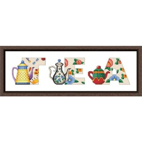 Tea pot cross embroidery kit cartoon pattern design 18ct 14ct 11ct unprint canvas Cross-stitch DIY needlework