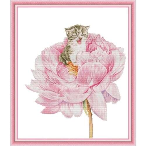 Cat in the flower 2 cross stitch kit aida 14ct 11ct count print canvas cross stitches needlework embroidery DIY handmade