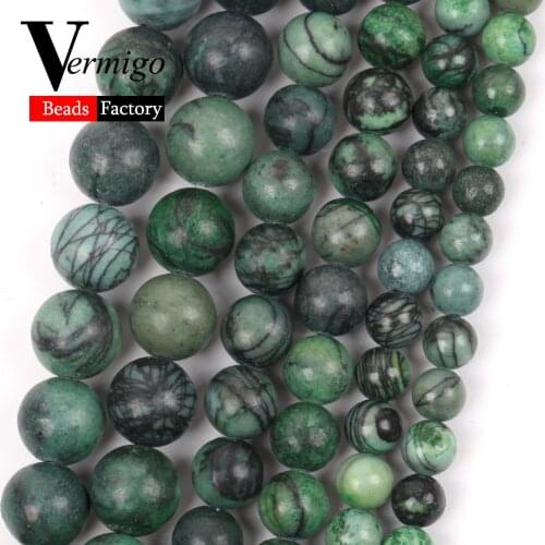 Natural Green Web Jaspers Stone Round Beads for Jewelry Making 6/8/10mm Spacer Loose Beads Diy Handmade Bracelets Necklace
