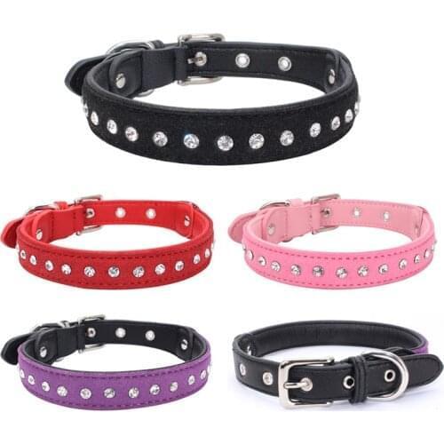 Small Dog Collar Crystal Bling Rhinestone PU Leather Puppy Cat Collars Necklace Neck Strap Pet Products Supplies