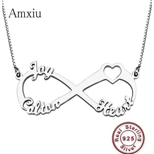 Amxiu Personalized 925 Sterling Silver Necklace Engrave 1-4 Family Names Necklace For Women Lovers Gift Custom Bowknot Pendants