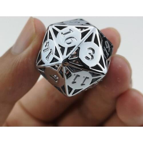 Rollooo Hollow Metal Dice D20 Chrome Finishing for Roleplaying Games Collection or Gift