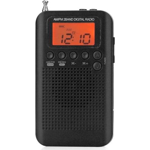 Portable AM FM Radio Digital Display Mini Pocket Radio with 40mm Driver Speaker Radio USB Charging Cable Speaker Alarm HRD-104