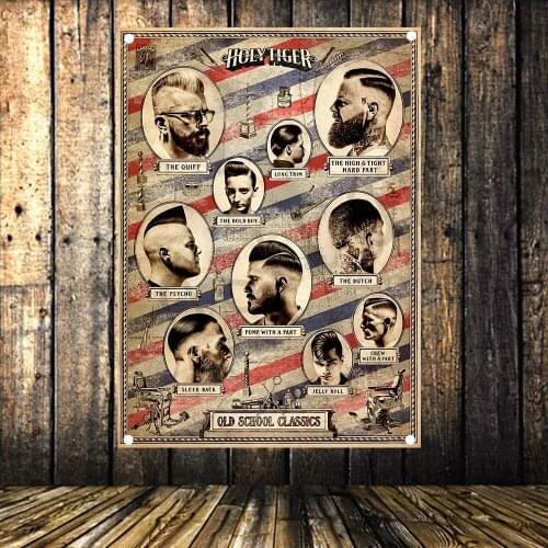 Retro tattoo haircut poster Banner Flag Music Poster Wall Hanging Tapestry Stickers HD Canvas Print Art Barber Shop Home Decor