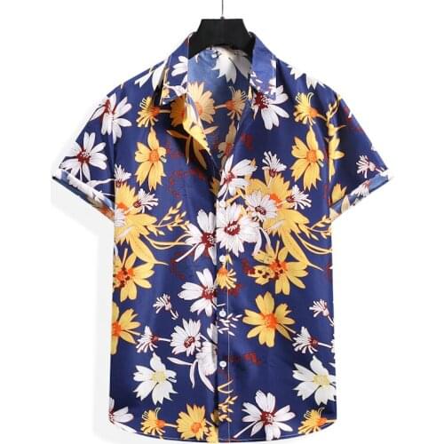 Summer Mens Beach Shirt Fashion Short Sleeve Floral Loose Casual Shirts